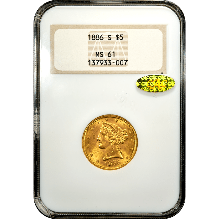 1886-S Liberty Gold Half Eagle ($5) Obverse Slab Image