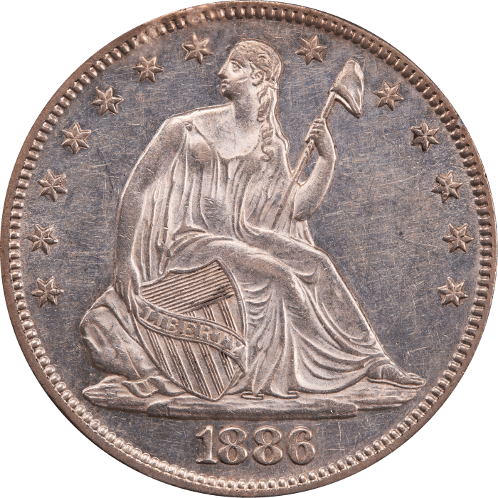 1886 Seated Liberty Half Dollar (50c) Rattler OBVERSE Image