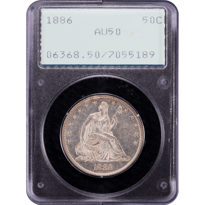 1886 Seated Liberty Half Dollar (50c) Rattler SLAB Image