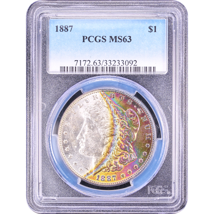 1887 Morgan Dollar ($1) Crescent Rainbow Toner Obverse Slab Image