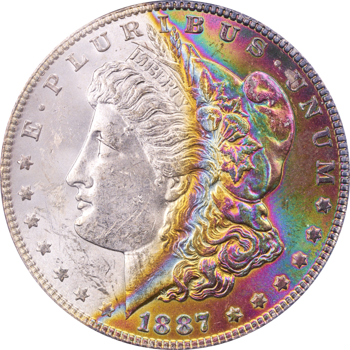 1887 Morgan Dollar ($1) Crescent Rainbow Toner Obverse Image