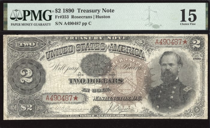 1890 $2 Treasury Note Ornate Back Obverse Image