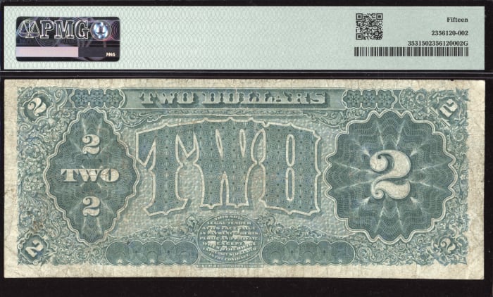 1890 $2 Treasury Note Ornate Back Reverse Image