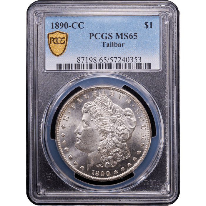 1890-CC Morgan Dollar ($1) Tailbar Obverse Slab Image