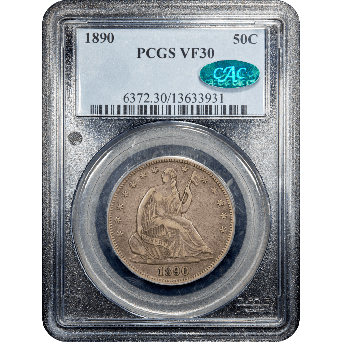 1890 Seated Liberty Half Dollar (50c) Obverse Slab Image