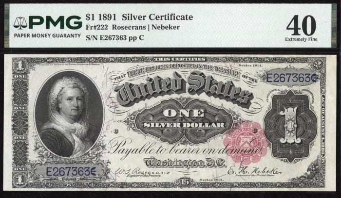 1891 $1 Martha Silver Certificate OBVERSE Image