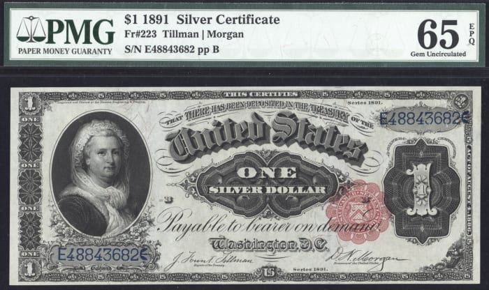 1891 $1 Martha Silver Certificate OBVERSE Image