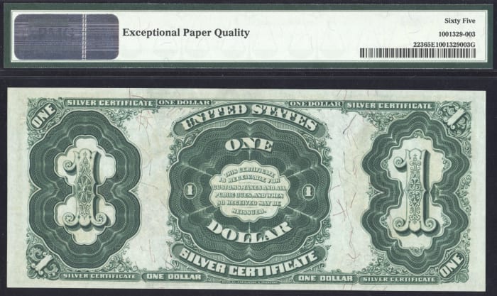 1891 $1 Martha Silver Certificate REVERSE Image