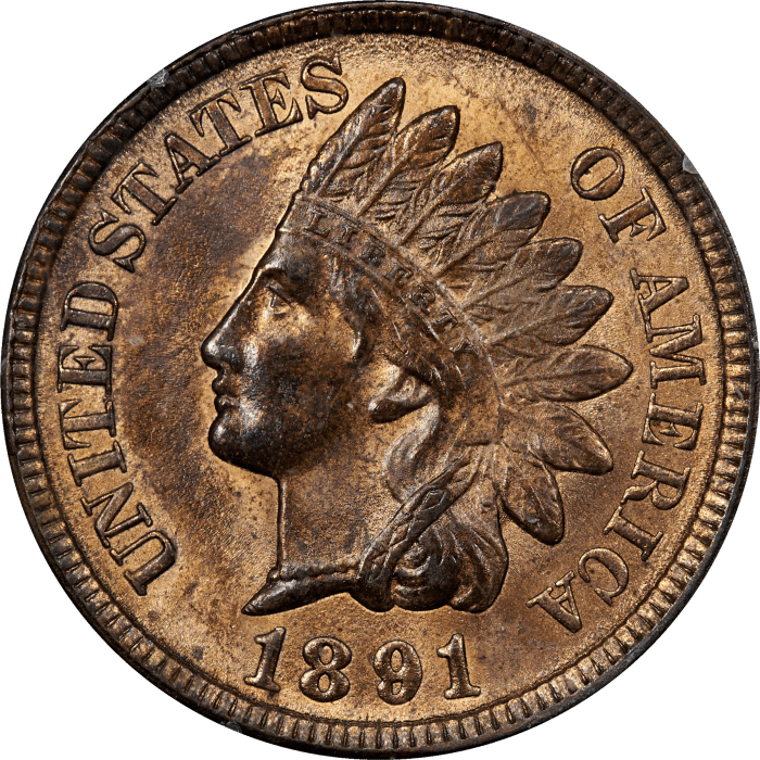 1891 Indian Cent (1c) Rattler Obverse Image