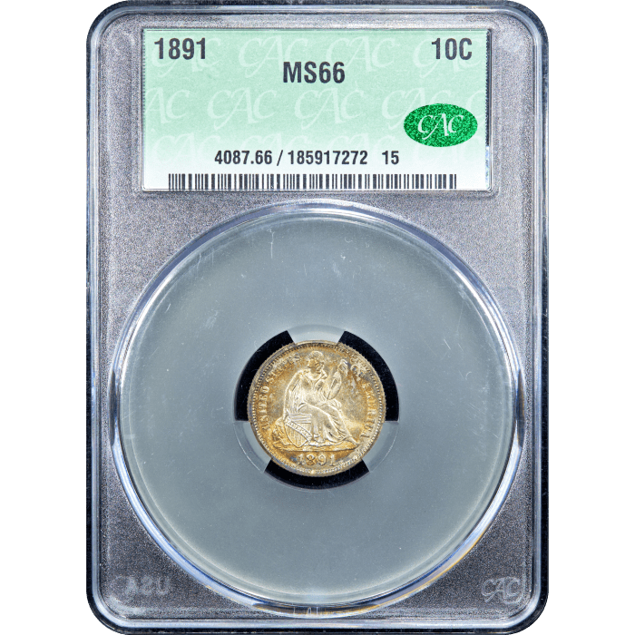 1891 Seated Liberty Dime (10c) Obverse Slab Image