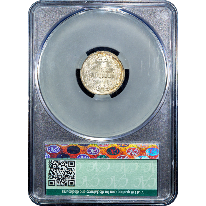1891 Seated Liberty Dime (10c) Reverse Slab Image