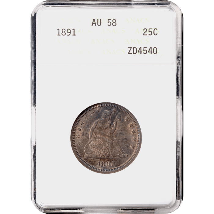 1891 Seated Liberty Quarter (25c) Obverse Slab Image