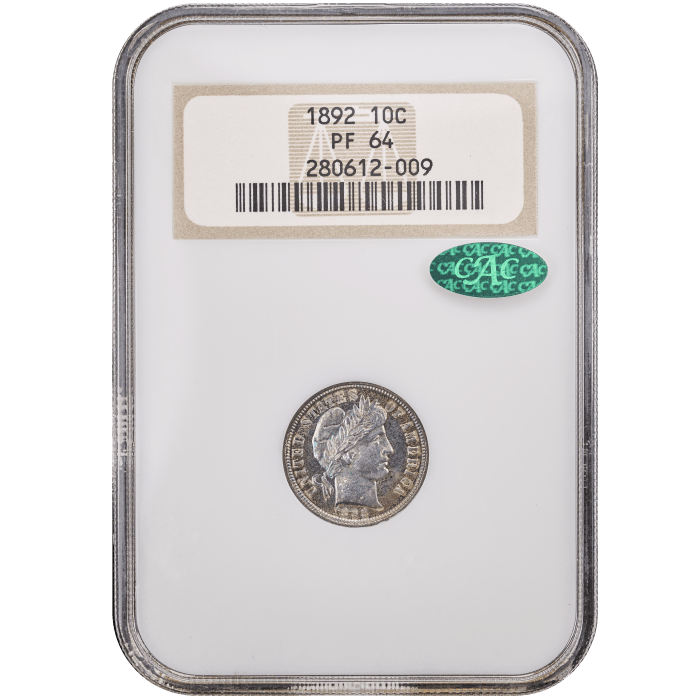 1892 5-Coin Proof Set Barber Dime 10c Obverse Slab Image