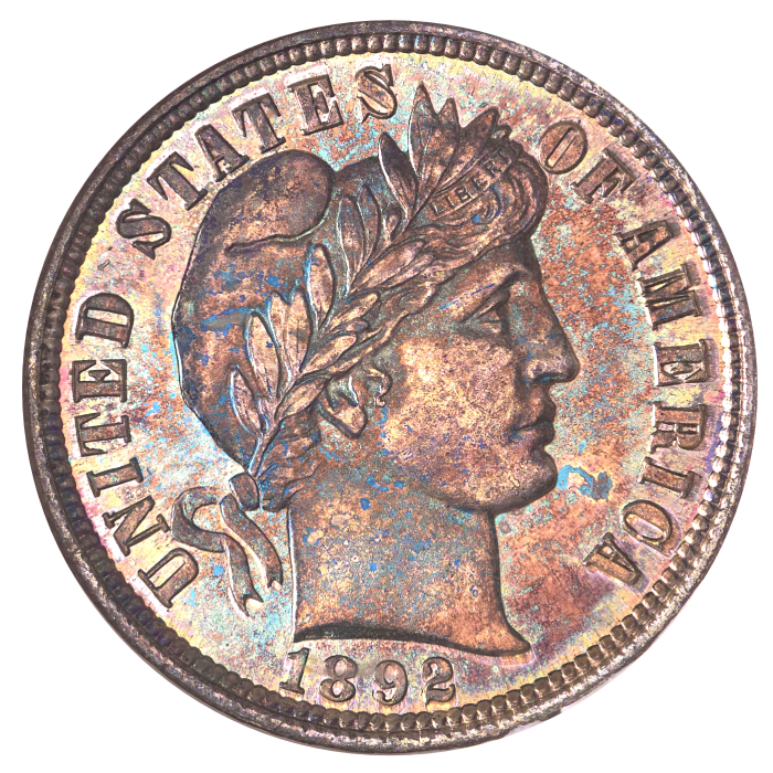1892 5-Coin Proof Set Barber Dime 10c Obverse Image