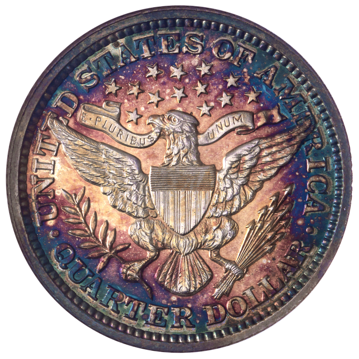 1892 5-Coin Proof Set Barber Quarter 25c Reverse Image