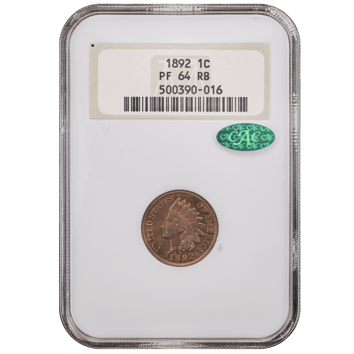 1892 5-Coin Proof Set Indian Cent 1c Obverse Slab Image
