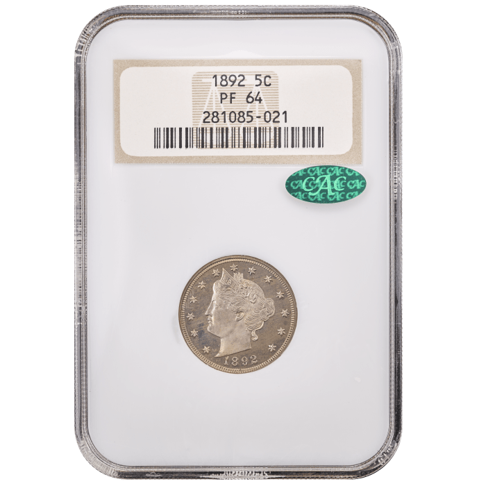 1892 5-Coin Proof Set Liberty Nickel 5c Obverse Slab Image