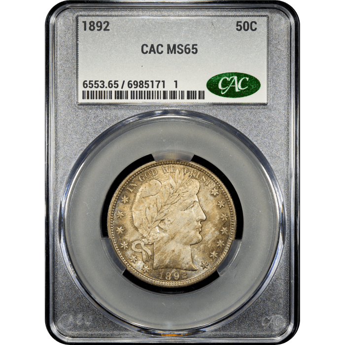 1892 Barber Half Dollar (50c) Obverse Slab Image
