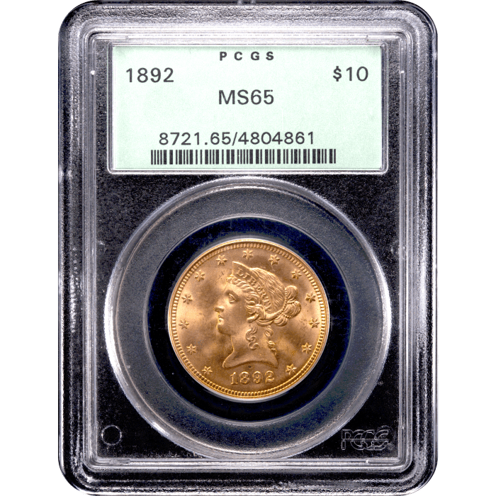 1892 Liberty Gold Eagle ($10) OGH Obverse Slab Image