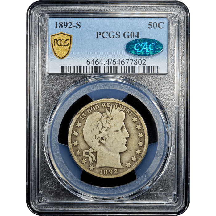 1892-S Barber Half Dollar (50c) Obverse Slab Image