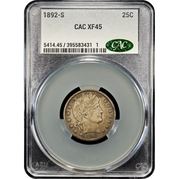 1892-S Barber Quarter (25c) SLAB Image