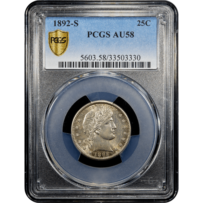 1892-S Barber Quarter (25c) Obverse Slab Image