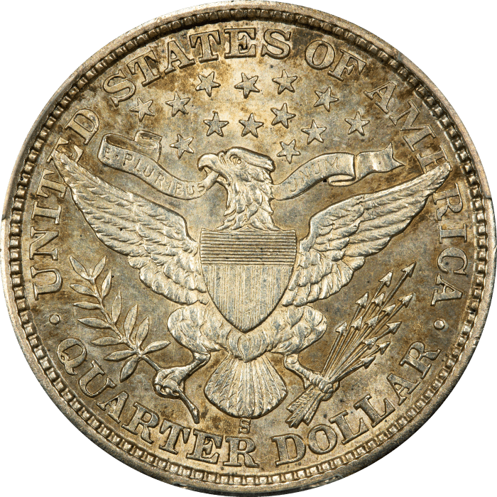 1892-S Barber Quarter (25c) Reverse Image