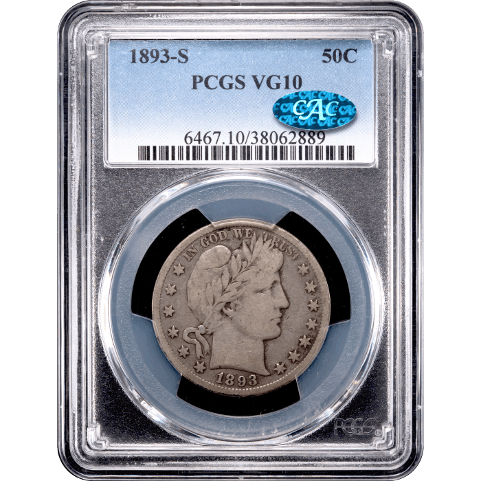 1893-S Barber Half Dollar (50c) Obverse Slab Image