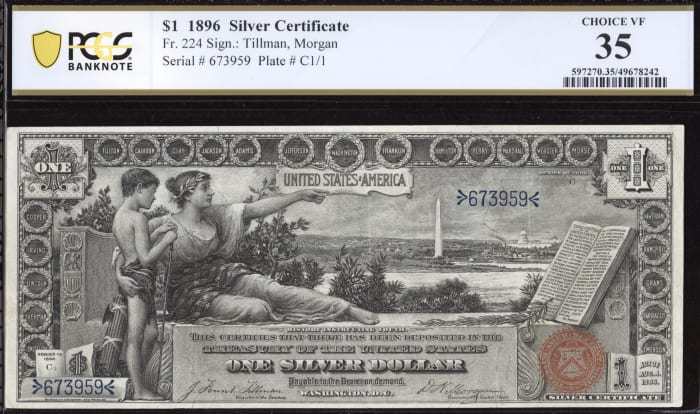 1896 $1 Educational Silver Certificate OBVERSE Image