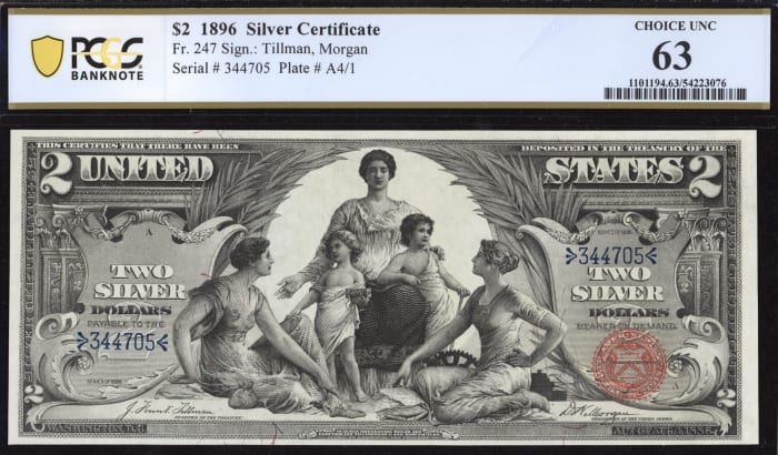 1896 $2 Educational Silver Certificate Obverse Image