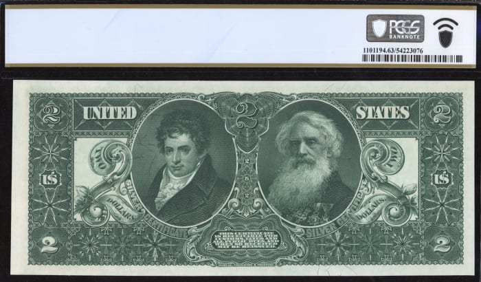 1896 $2 Educational Silver Certificate Reverse Image