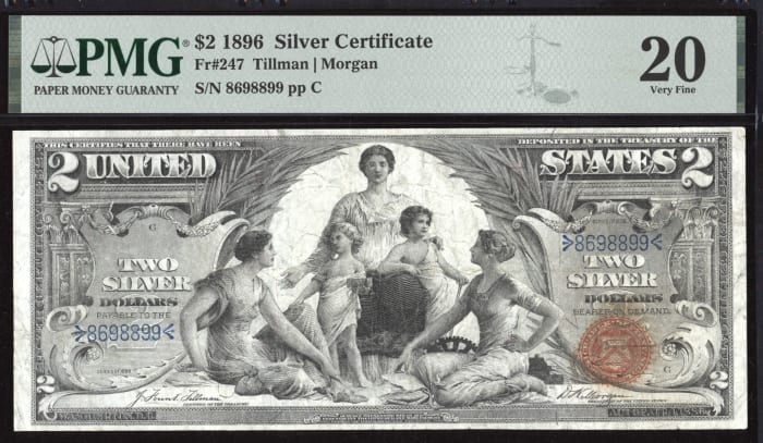 1896 $2 Educational Silver Certificate OBVERSE Image
