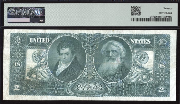 1896 $2 Educational Silver Certificate REVERSE Image