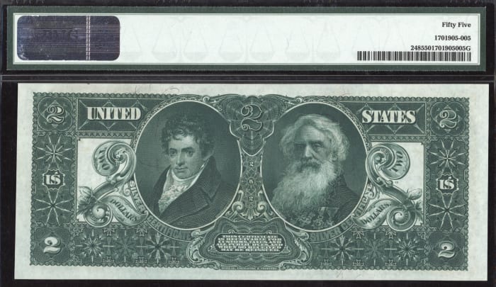 1896 $2 Educational Silver Certificate Reverse Image
