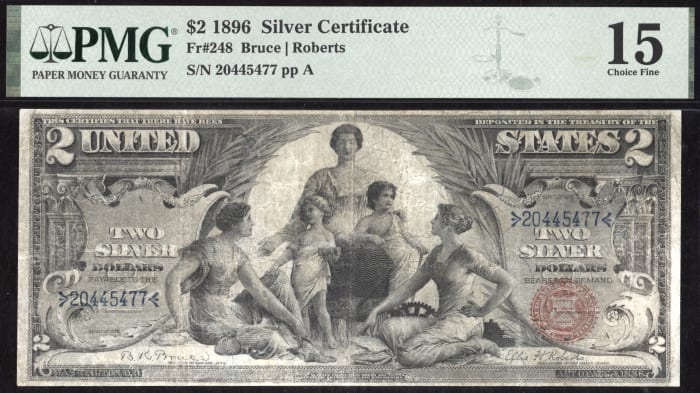 1896 $2 Educational Silver Certificate OBVERSE Image