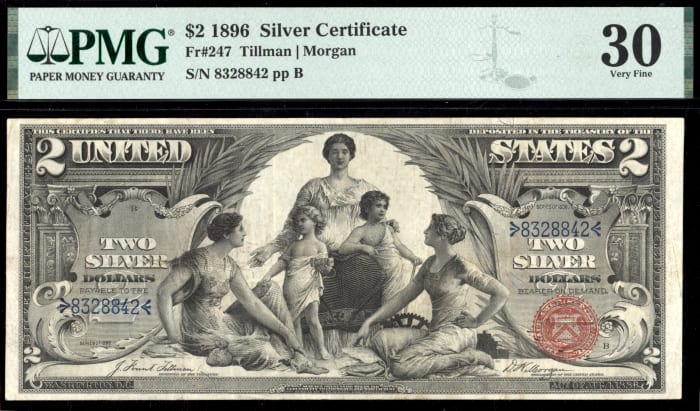 1896 $2 Educational Silver Certificate OBVERSE Image