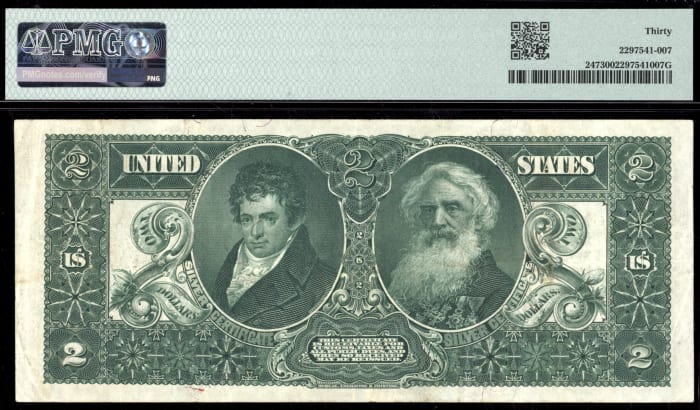 1896 $2 Educational Silver Certificate REVERSE Image