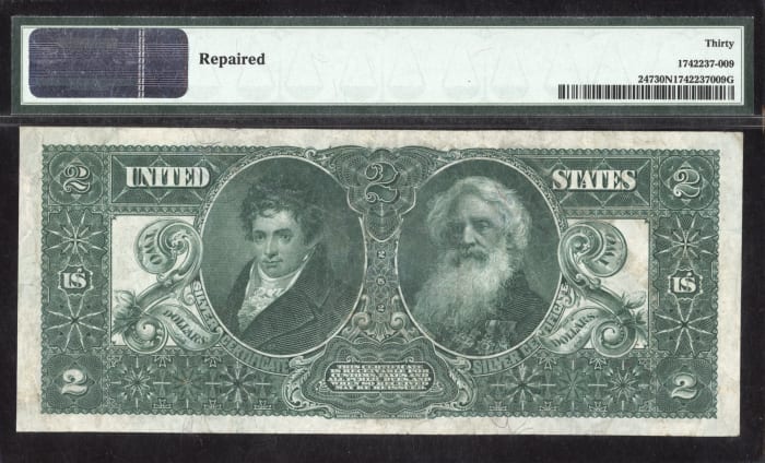 1896 $2 Educational Silver Certificate Reverse Image