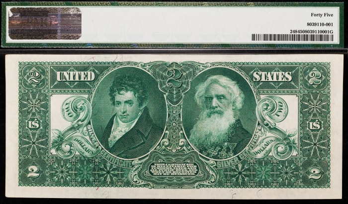 1896 $2 Educational Silver Certificate Reverse Image