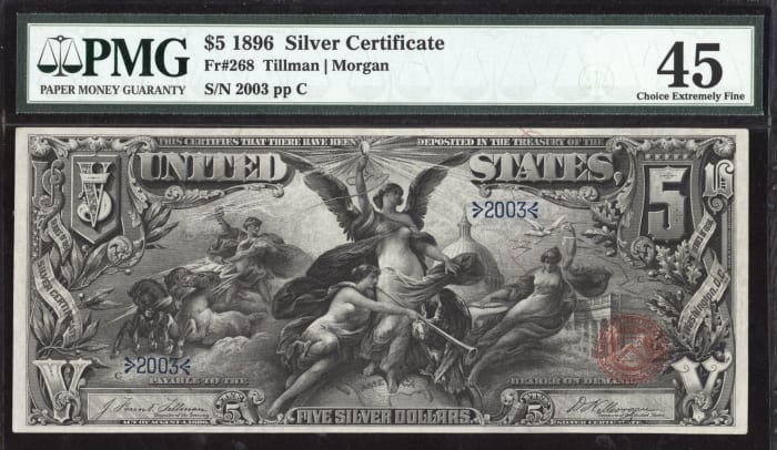 1896 $5 Educational Silver Certificate  Obverse Image