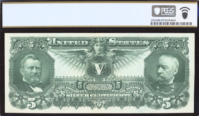 1896 $5 Educational Silver Certificate Reverse Image