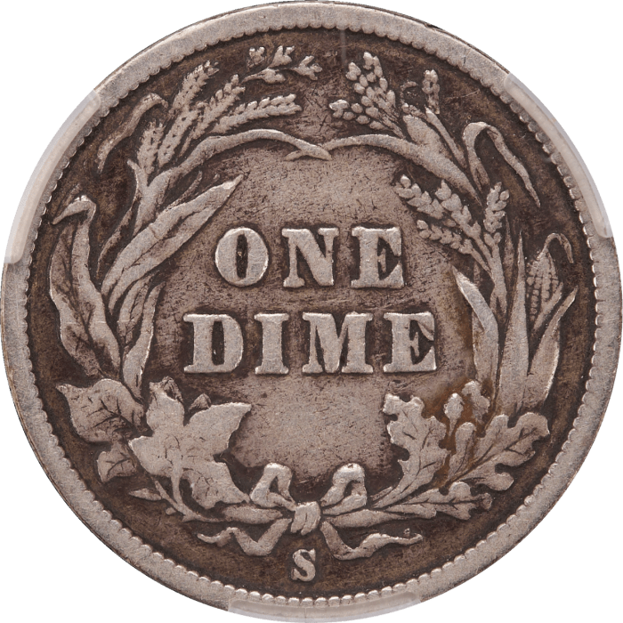 1896-S Barber Dime (10c) REVERSE Image