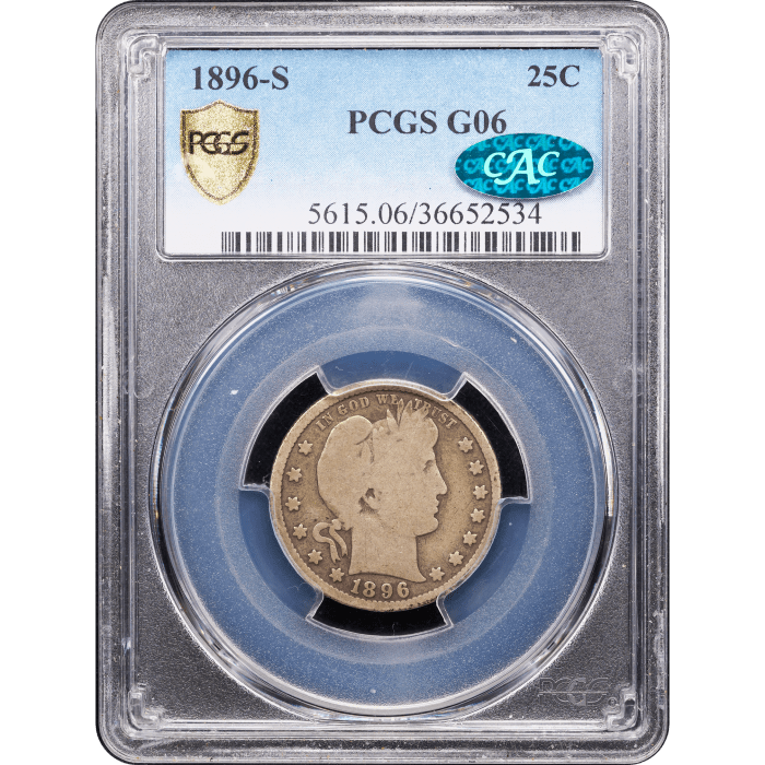 1896-S Barber Quarter (25c) Obverse Slab Image