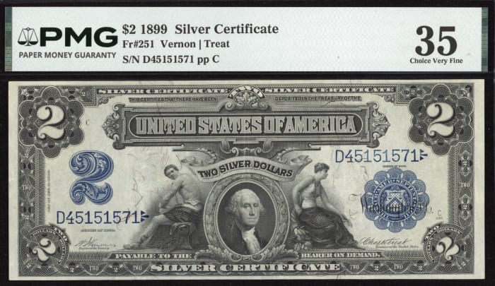1899 $2 Mini Porthole Silver Certificate Obverse Image