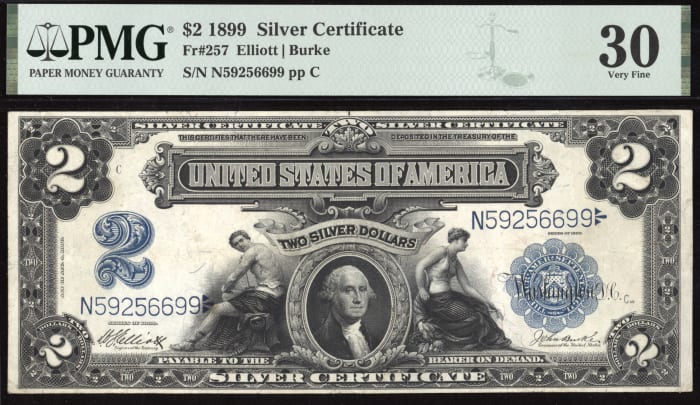 1899 $2 Mini Porthole Silver Certificate Obverse Image