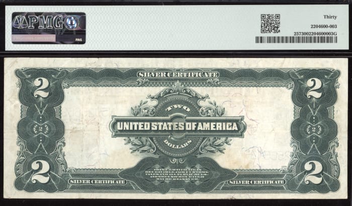 1899 $2 Mini Porthole Silver Certificate Reverse Image