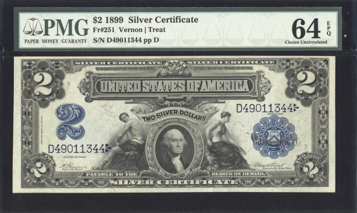 1899 $2 Mini Porthole Silver Certificate Obverse Image