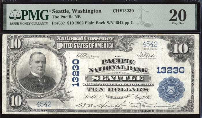 1902 $10 Pacific National Bank - Seattle WA (Charter 13230) Obverse Image