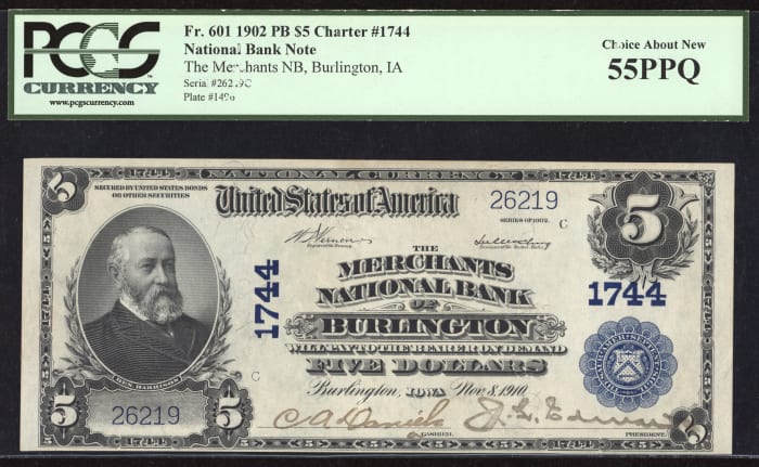 1902 $5 National - Burlington, IA (Charter 1744) Obverse Image