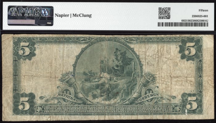 1902 $5 Plain Back National - Dixon, CA (Charter 10120) REVERSE Image